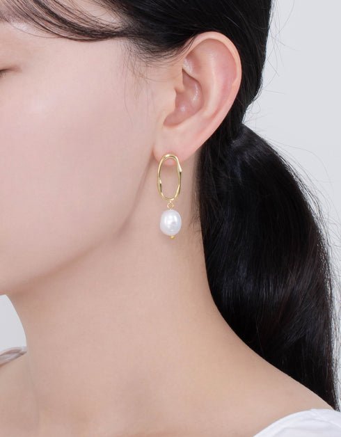 Golden Glow Oval Drop Earrings with Sterling Silver & Pearl